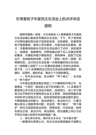 2023年在常委班子年度民主生活会上的点评讲话提纲