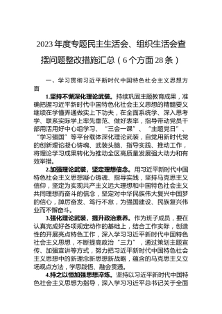 2023年度主题教育民主生活会、组织生活会查摆问题整改措施汇总（6个方面28条）