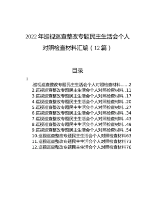 2022年巡视巡查整改专题民主生活会个人对照检查材料汇编（12篇）