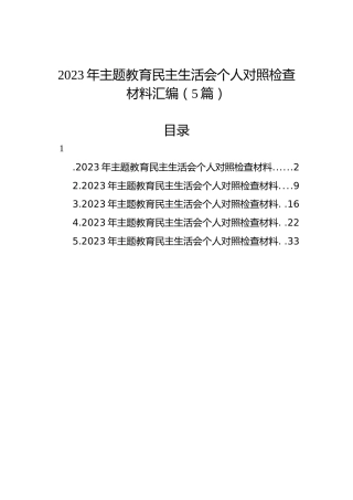 2023年主题教育民主生活会个人对照检查材料汇编（5篇）