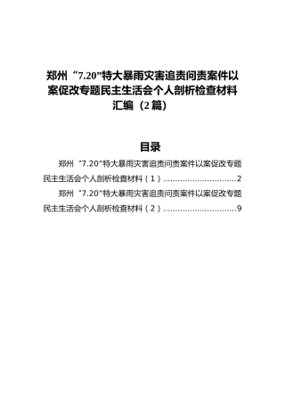 郑州“7.20”特大暴雨灾害追责问责案件以案促改专题民主生活会个人剖析检查材料汇编（2篇）