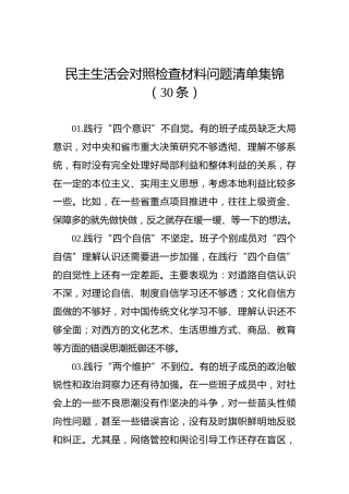 民主生活会对照检查材料问题清单集锦（30条）