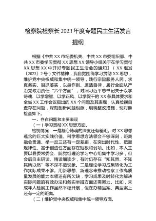 检察院检察长2023年度专题民主生活发言提纲