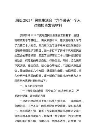 局长2023年民主生活会“六个带头”个人对照检查发言材料