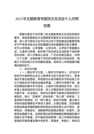 2023年主题教育专题民主生活会个人对照检查