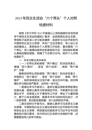 2023年民主生活会“六个带头”个人对照检查材料