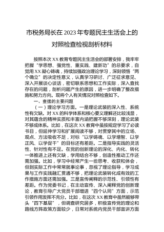 市税务局长在2023年专题民主生活会上的对照检查检视剖析材料