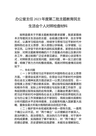 办公室主任2023年度第二批主题教育民主生活会个人对照检查材料