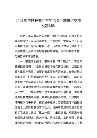 2023年主题教育民主生活会会前研讨交流发言材料