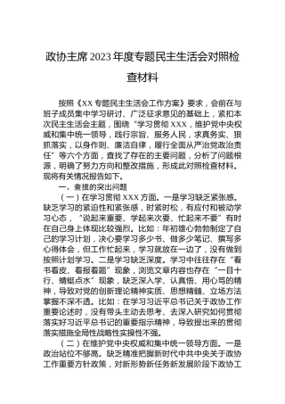 政协主席2023年度专题民主生活会对照检查材料