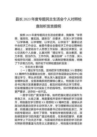 县长2023年度专题民主生活会个人对照检查剖析发言提纲