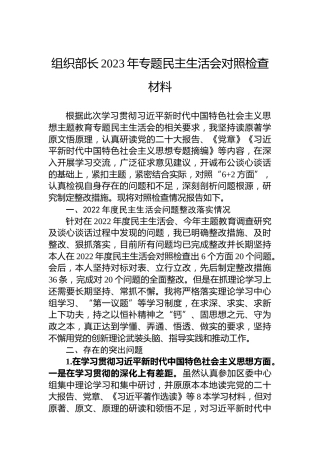 组织部长2023年主题教育民主生活会对照检查材料