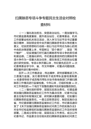 扫黑除恶专项斗争专题民主生活会对照检查材料
