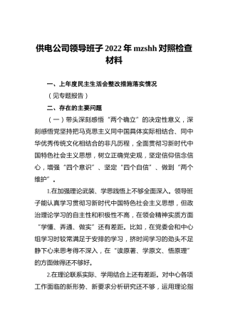 供电公司领导班子2022年mzshh对照检查材料