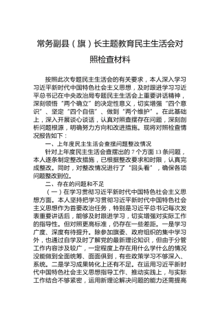 常务副县（旗）长主题教育民主生活会对照检查材料