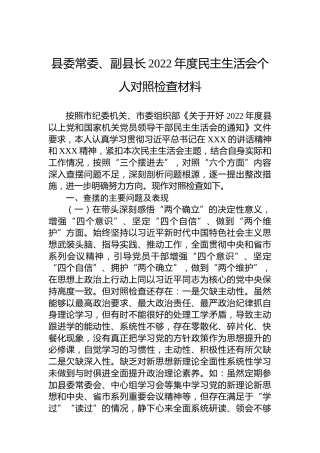 县委常委、副县长2022年度民主生活会个人对照检查材料