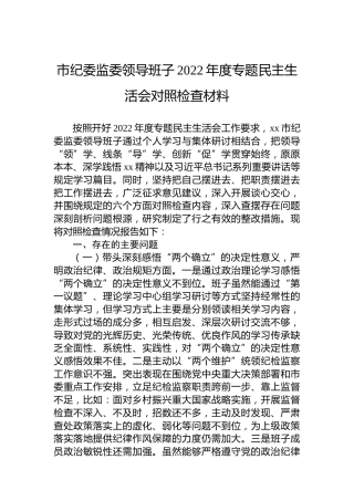 市纪委监委领导班子2022年度专题民主生活会对照检查材料