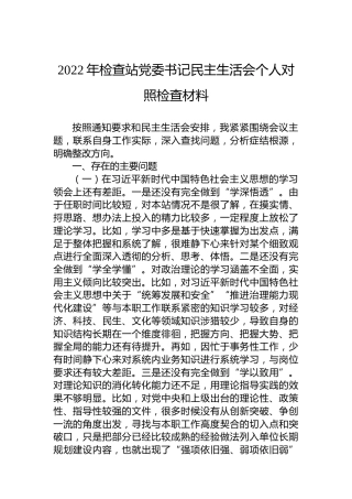 2022年检查站党委书记民主生活会个人对照检查材料