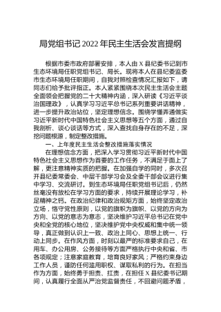 局党组书记2022年民主生活会发言提纲