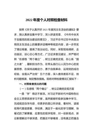 2022年度个人对照检查材料