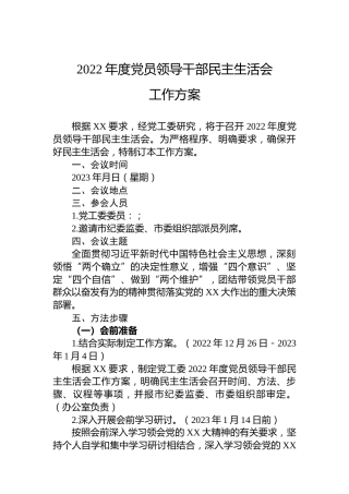 2022年度党员领导干部民主生活会工作方案