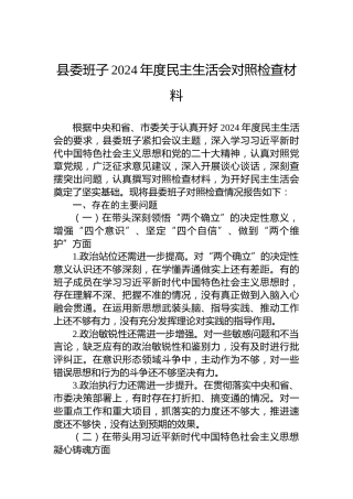 县委班子2024年度民主生活会对照检查材料