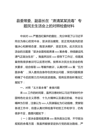 县委常委、副县长在“肃清某某流毒”专题民主生活会上的对照检查材料