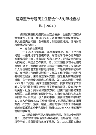 巡察整改专题民主生活会个人对照检查材料（2024）