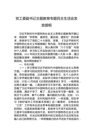 党工委副书记主题教育专题民主生活会发言提纲