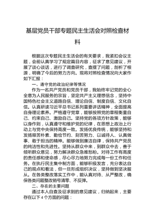基层党员干部专题民主生活会对照检查材料