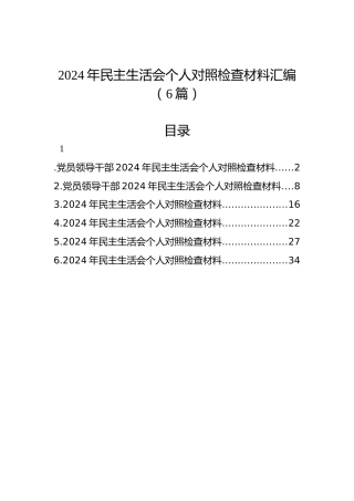 2024年民主生活会个人对照检查材料汇编（6篇）