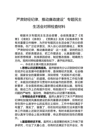 严肃财经纪律、推动廉政建设”专题民主生活会对照检查材料