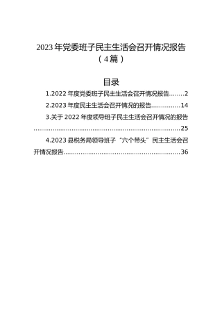 2023年党委班子民主生活会召开情况报告（4篇）