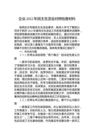 企业2022年民主生活会对照检查材料 (2)