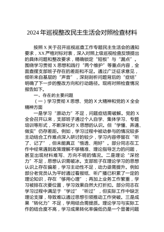 2024年巡视整改民主生活会对照检查材料