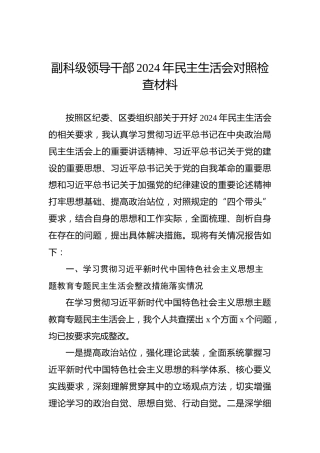 副科级领导干部2024年民主生活会对照检查材料