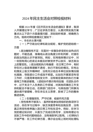 2024年民主生活会对照检视材料