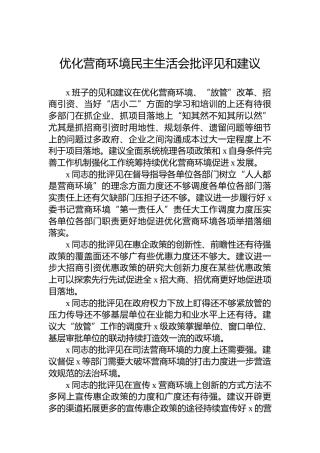 优化营商环境民主生活会批评见和建议