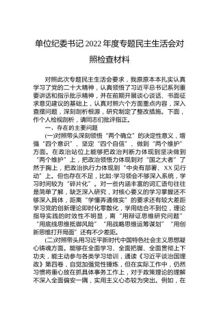 单位纪委书记2022年度专题民主生活会对照检查材料