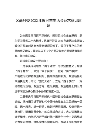区商务委2022年度民主生活会征求意见建议