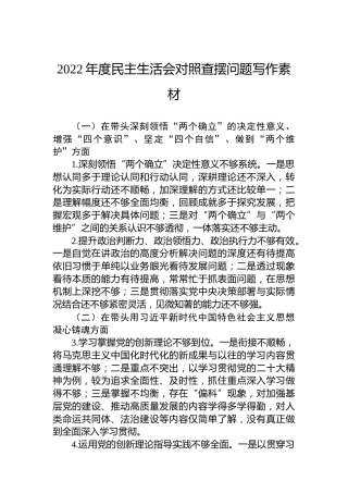 2022年度民主生活会对照查摆问题写作素材