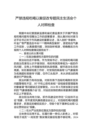 严禁违规吃喝以案促改专题民主生活会个人对照检查