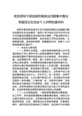 党员领导干部违规吃喝突出问题集中整治专题民主生活会个人对照检查材料
