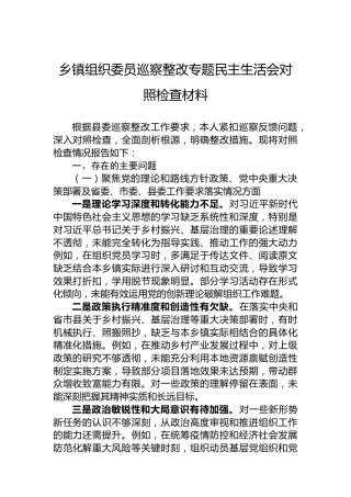 乡镇组织委员巡察整改专题民主生活会对照检查材料