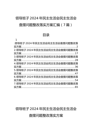 领导班子2024年民主生活会民主生活会查摆问题整改落实方案汇编（7篇）