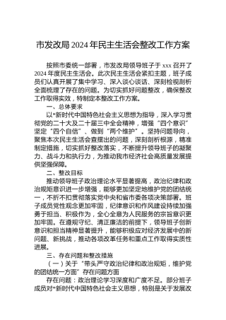 市发改局2024年民主生活会整改工作方案
