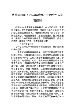 乡镇党政班子2024年度民主生活会个人发言提纲