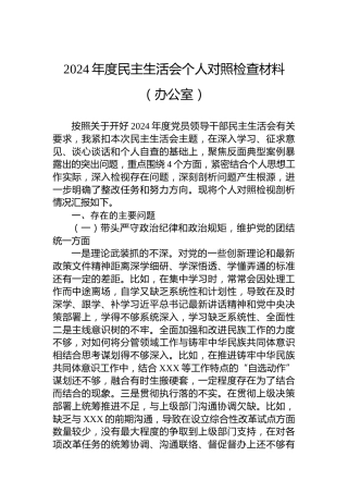 2024年度民主生活会个人对照检查材料（办公室）