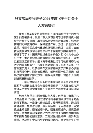 县文旅局党导班子2024年度民主生活会个人发言提纲