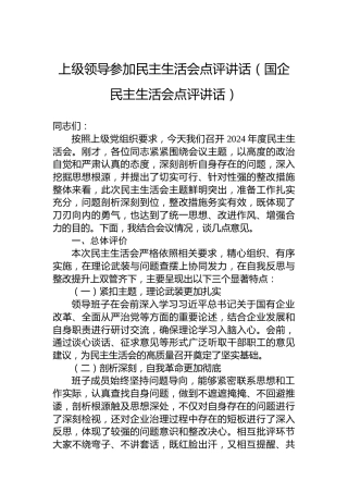上级领导参加民主生活会点评讲话（国企民主生活会点评讲话）